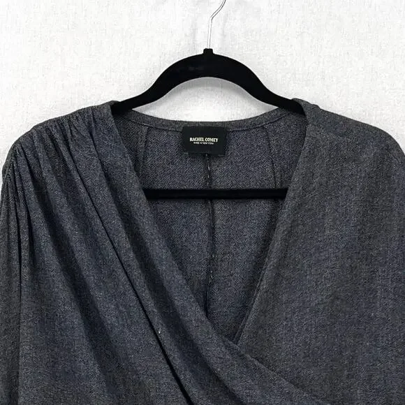 RACHEL COMEY Frances Top Womens 2 Navy Clarion Textured Wrap Long Sleeve Blouse - Picture 6 of 16